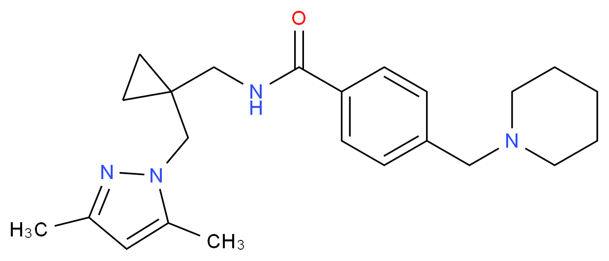 N-({1-[(3,5-dimethyl-1H-pyrazol-1-yl)methyl]cyclopropyl}methyl)-4-(piperidin-1-ylmethyl)benzamide_分子结构_CAS_)
