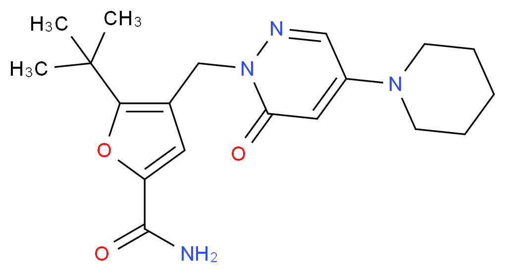 5-tert-butyl-4-[(6-oxo-4-piperidin-1-ylpyridazin-1(6H)-yl)methyl]-2-furamide_分子结构_CAS_)