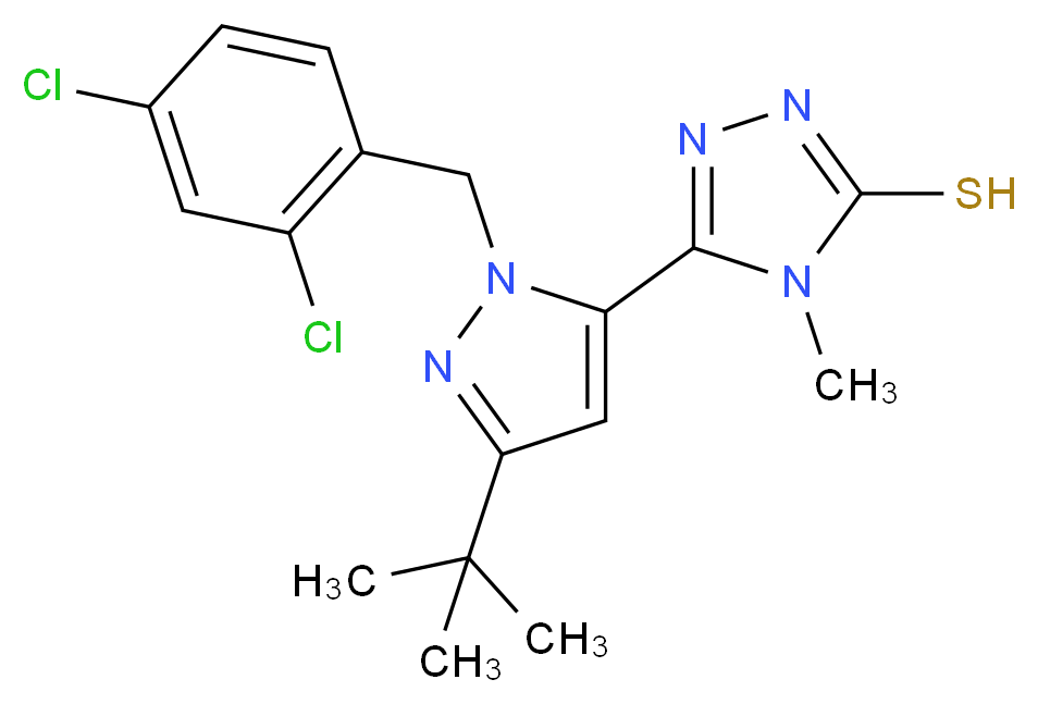 5-{3-tert-butyl-1-[(2,4-dichlorophenyl)methyl]-1H-pyrazol-5-yl}-4-methyl-4H-1,2,4-triazole-3-thiol_分子结构_CAS_306937-18-8