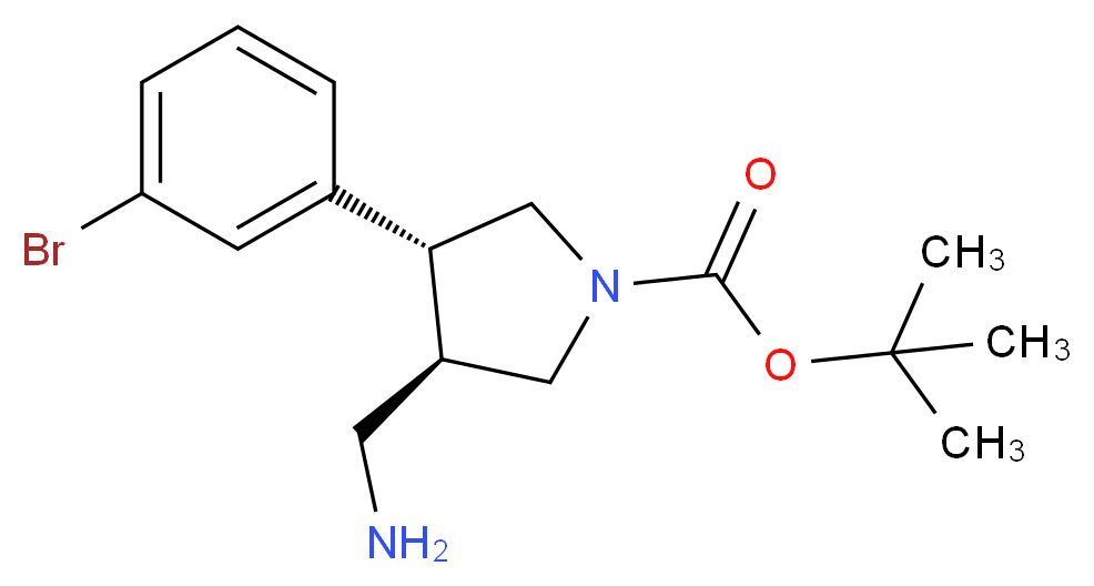 tert-butyl (3R,4R)-3-(aminomethyl)-4-(3-bromophenyl)pyrrolidine-1-carboxylate_分子结构_CAS_1260605-52-4
