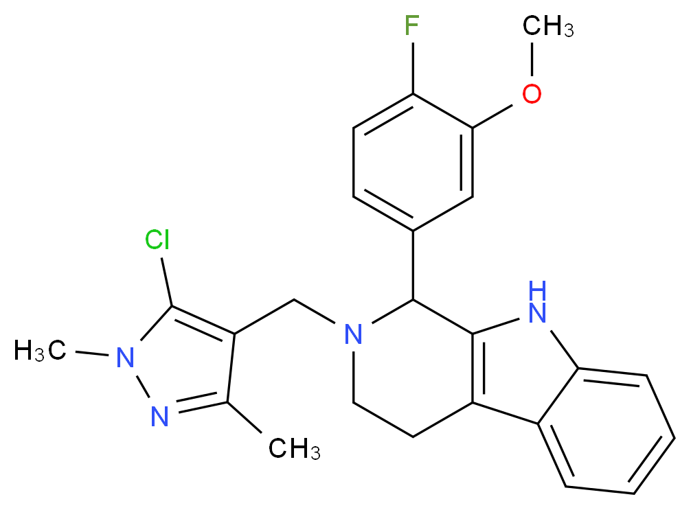 2-[(5-chloro-1,3-dimethyl-1H-pyrazol-4-yl)methyl]-1-(4-fluoro-3-methoxyphenyl)-2,3,4,9-tetrahydro-1H-beta-carboline_分子结构_CAS_)