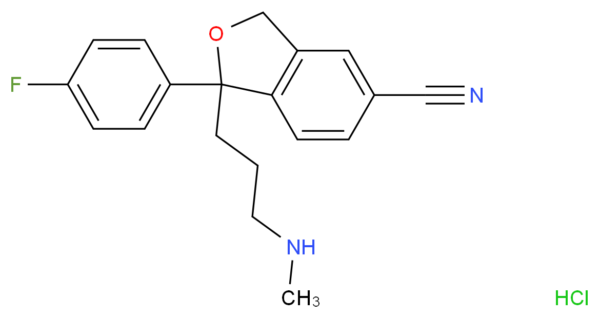 1-(4-fluorophenyl)-1-[3-(methylamino)propyl]-1,3-dihydro-2-benzofuran-5-carbonitrile hydrochloride_分子结构_CAS_97743-99-2