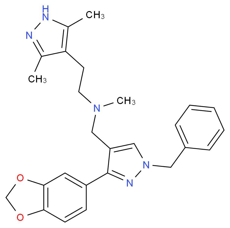 N-{[3-(1,3-benzodioxol-5-yl)-1-benzyl-1H-pyrazol-4-yl]methyl}-2-(3,5-dimethyl-1H-pyrazol-4-yl)-N-methylethanamine_分子结构_CAS_)