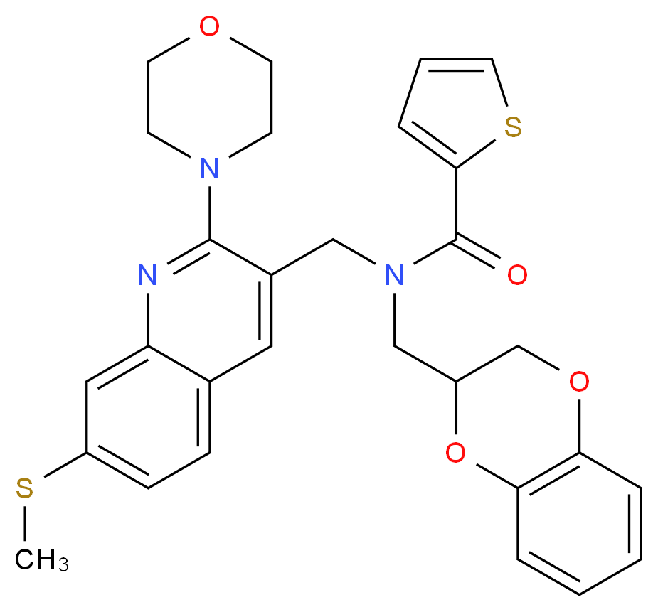 N-(2,3-dihydro-1,4-benzodioxin-2-ylmethyl)-N-{[7-(methylthio)-2-(4-morpholinyl)-3-quinolinyl]methyl}-2-thiophenecarboxamide_分子结构_CAS_)