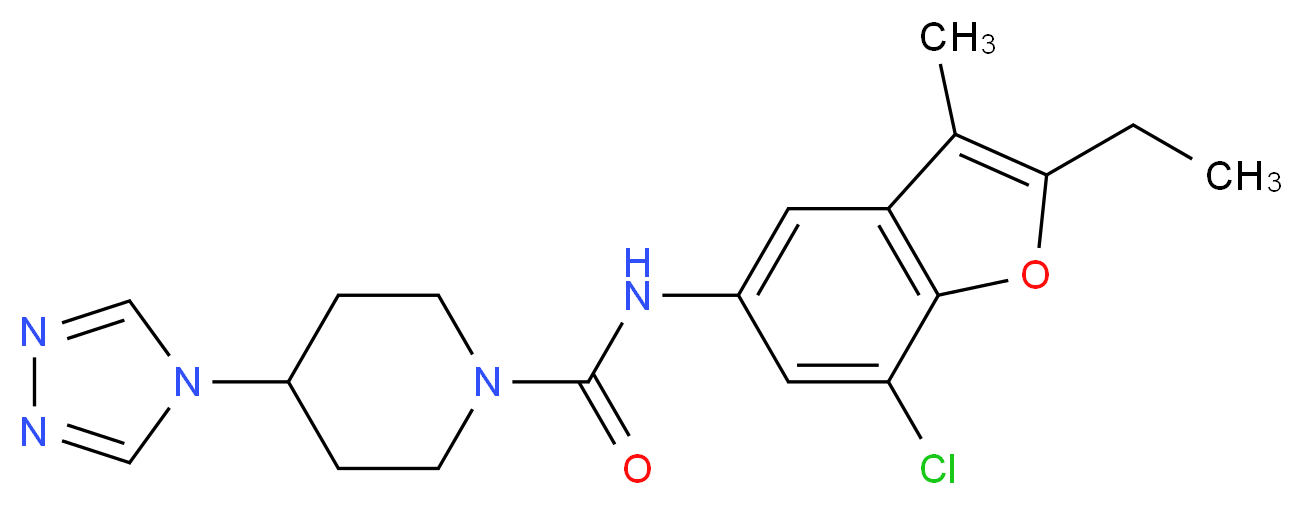 N-(7-chloro-2-ethyl-3-methyl-1-benzofuran-5-yl)-4-(4H-1,2,4-triazol-4-yl)piperidine-1-carboxamide_分子结构_CAS_)