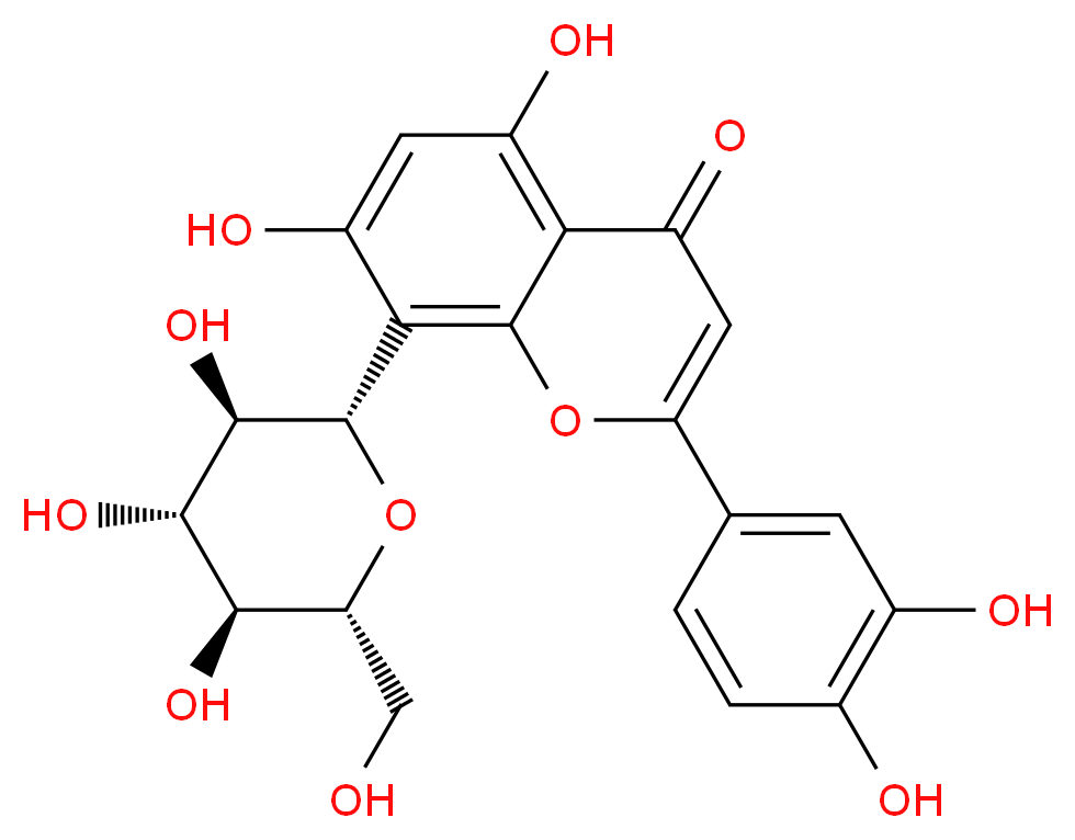 2-(3,4-dihydroxyphenyl)-5,7-dihydroxy-8-[(2S,3R,4R,5S,6R)-3,4,5-trihydroxy-6-(hydroxymethyl)oxan-2-yl]-4H-chromen-4-one_分子结构_CAS_28608-75-5