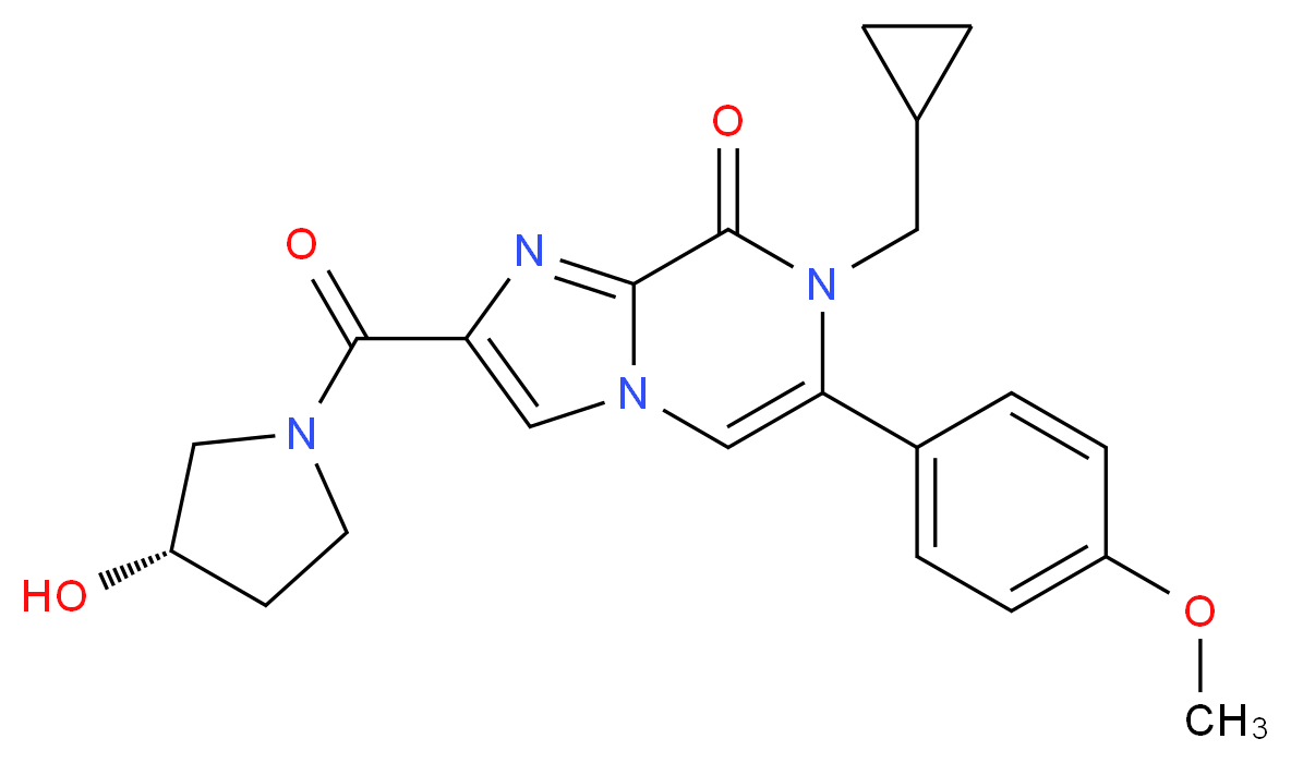 7-(cyclopropylmethyl)-2-{[(3S)-3-hydroxypyrrolidin-1-yl]carbonyl}-6-(4-methoxyphenyl)imidazo[1,2-a]pyrazin-8(7H)-one_分子结构_CAS_)