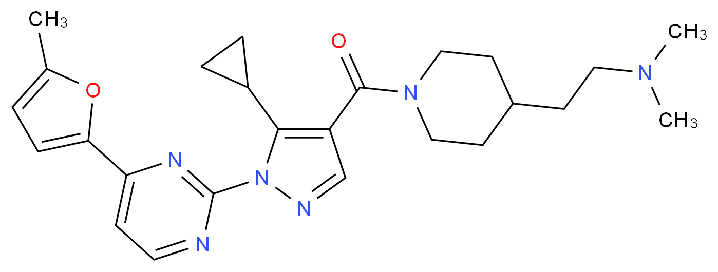2-[1-({5-cyclopropyl-1-[4-(5-methyl-2-furyl)-2-pyrimidinyl]-1H-pyrazol-4-yl}carbonyl)-4-piperidinyl]-N,N-dimethylethanamine_分子结构_CAS_)