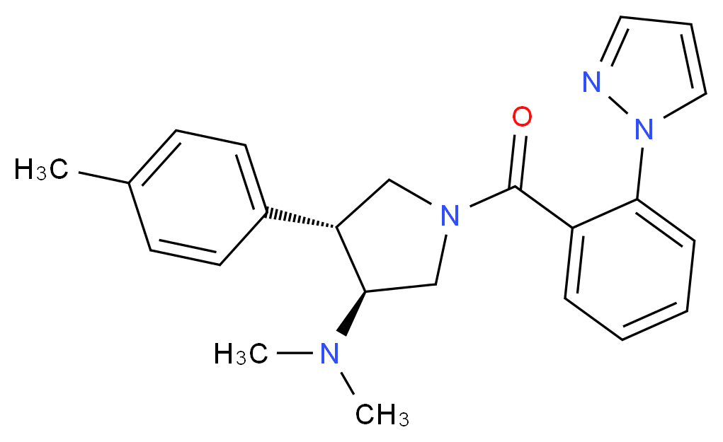 (3S*,4R*)-N,N-dimethyl-4-(4-methylphenyl)-1-[2-(1H-pyrazol-1-yl)benzoyl]-3-pyrrolidinamine_分子结构_CAS_)