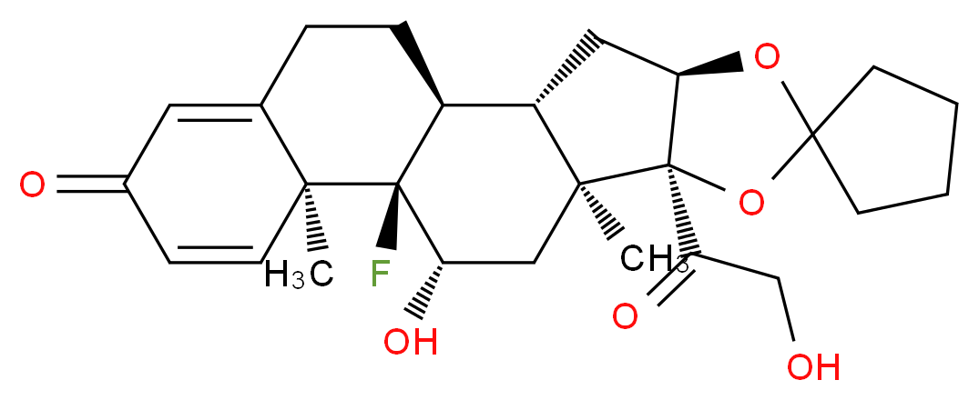 (1'S,2'S,4'R,8'S,9'S,11'S,12'R,13'S)-12'-fluoro-11'-hydroxy-8'-(2-hydroxyacetyl)-9',13'-dimethyl-5',7'-dioxaspiro[cyclopentane-1,6'-pentacyclo[10.8.0.0<sup>2</sup>,<sup>9</sup>.0<sup>4</sup>,<sup>8</sup>.0<sup>1</sup><sup>3</sup>,<sup>1</sup><sup>8</sup>]icosane]-14',17'-dien-16'-one_分子结构_CAS_55646-99-6
