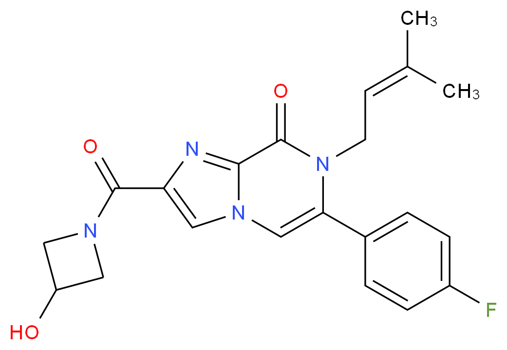 6-(4-fluorophenyl)-2-[(3-hydroxyazetidin-1-yl)carbonyl]-7-(3-methylbut-2-en-1-yl)imidazo[1,2-a]pyrazin-8(7H)-one_分子结构_CAS_)