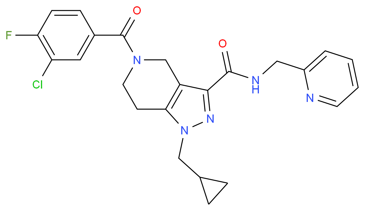 5-(3-chloro-4-fluorobenzoyl)-1-(cyclopropylmethyl)-N-(2-pyridinylmethyl)-4,5,6,7-tetrahydro-1H-pyrazolo[4,3-c]pyridine-3-carboxamide_分子结构_CAS_)