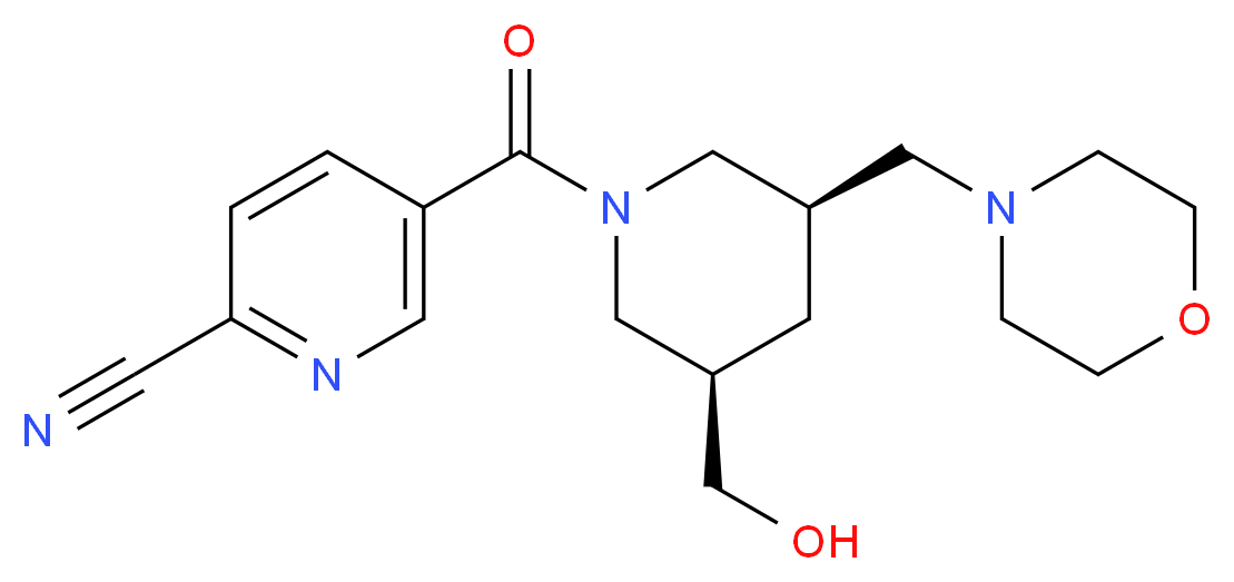 5-{[(3R*,5R*)-3-(hydroxymethyl)-5-(4-morpholinylmethyl)-1-piperidinyl]carbonyl}-2-pyridinecarbonitrile_分子结构_CAS_)