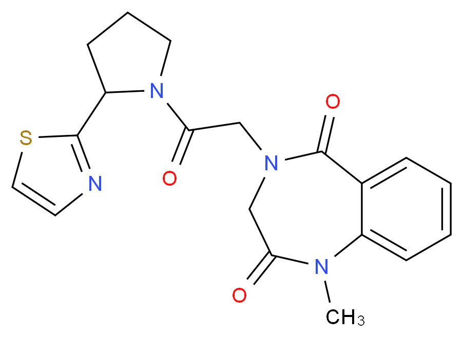 1-methyl-4-{2-oxo-2-[2-(1,3-thiazol-2-yl)pyrrolidin-1-yl]ethyl}-3,4-dihydro-1H-1,4-benzodiazepine-2,5-dione_分子结构_CAS_)