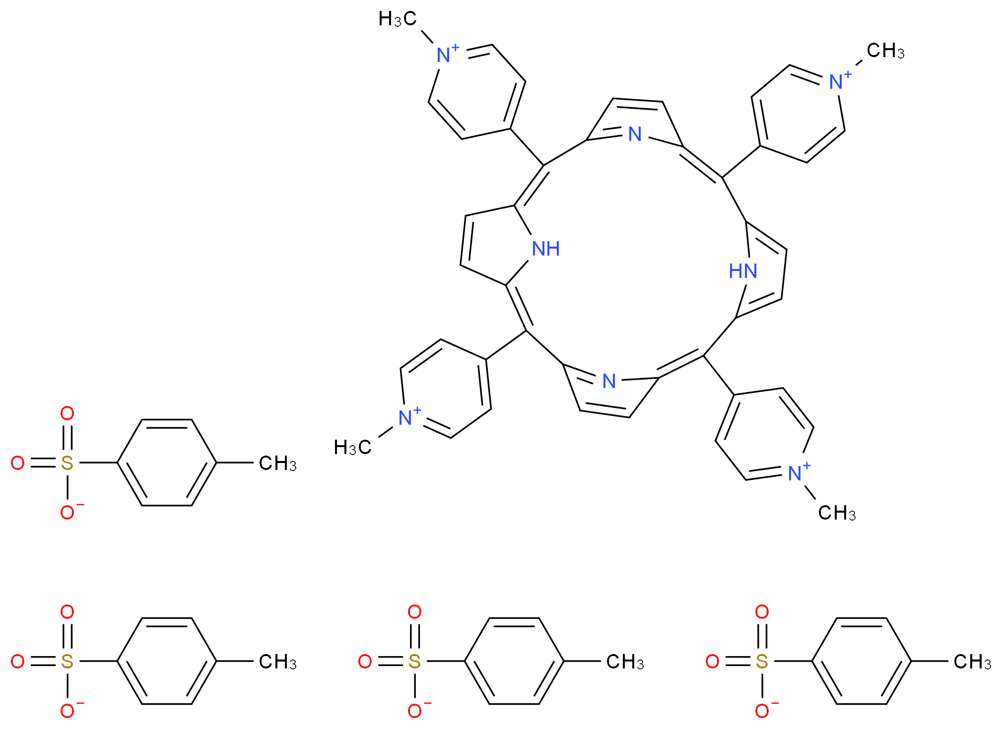 1-methyl-4-[7,12,17-tris(1-methylpyridin-1-ium-4-yl)-21,22,23,24-tetraazapentacyclo[16.2.1.1^{3,6}.1^{8,11}.1^{13,16}]tetracosa-1,3,5,7,9,11(23),12,14,16,18(21),19-undecaen-2-yl]pyridin-1-ium tetrakis(4-methylbenzene-1-sulfonate)_分子结构_CAS_36951-72-1