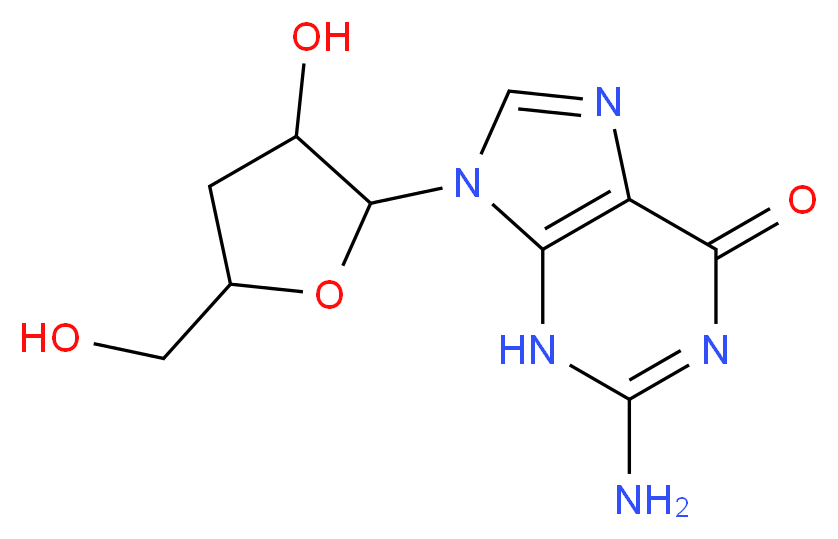 2-amino-9-[3-hydroxy-5-(hydroxymethyl)oxolan-2-yl]-6,9-dihydro-3H-purin-6-one_分子结构_CAS_3608-58-0