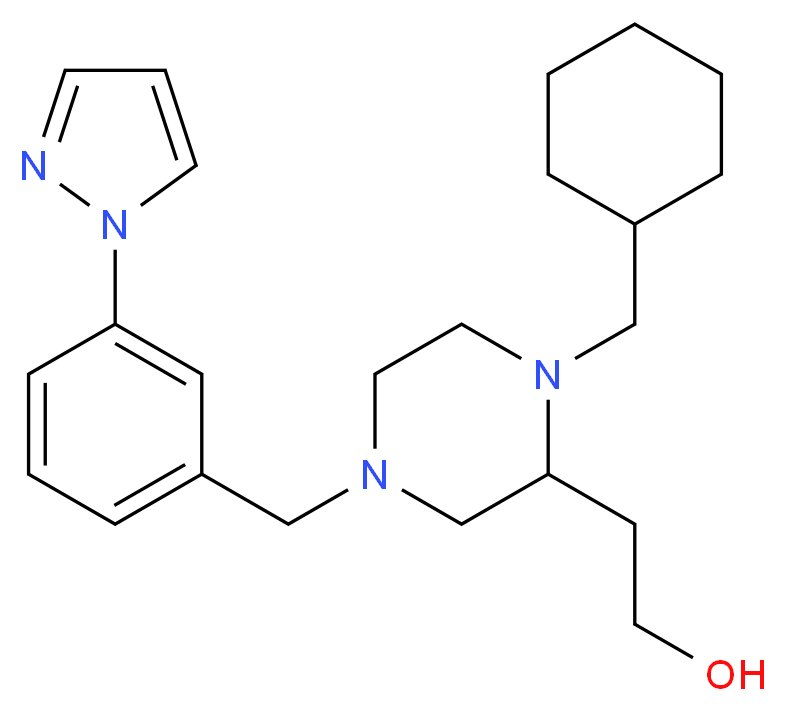 2-{1-(cyclohexylmethyl)-4-[3-(1H-pyrazol-1-yl)benzyl]-2-piperazinyl}ethanol_分子结构_CAS_)