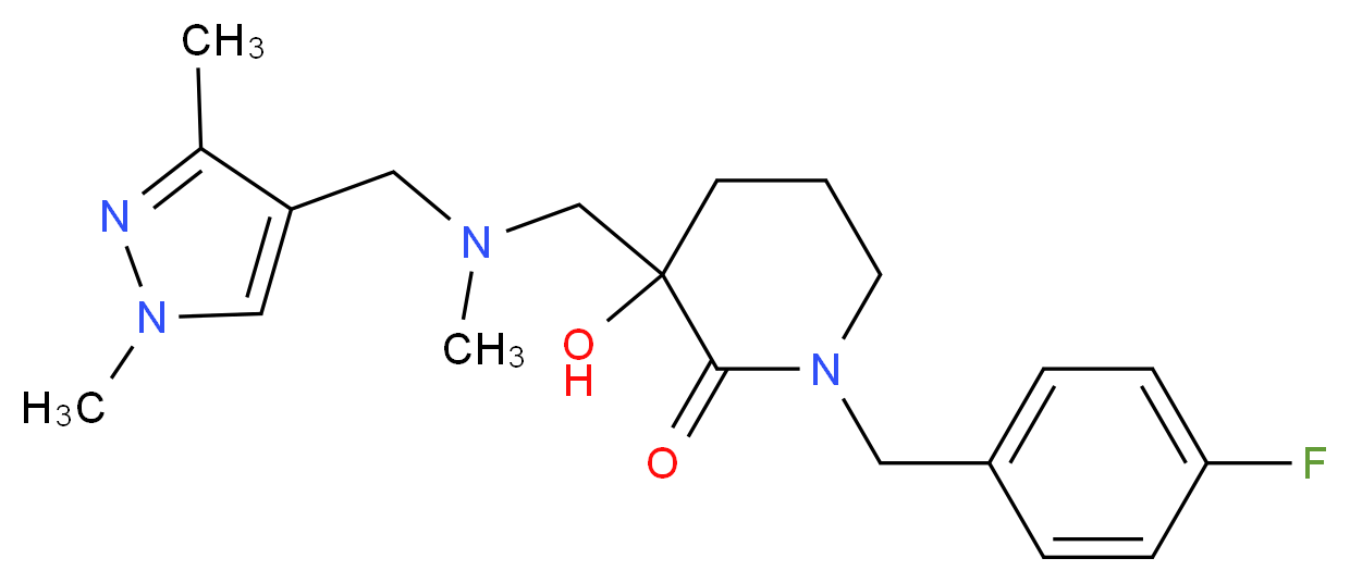 3-{[[(1,3-dimethyl-1H-pyrazol-4-yl)methyl](methyl)amino]methyl}-1-(4-fluorobenzyl)-3-hydroxy-2-piperidinone_分子结构_CAS_)