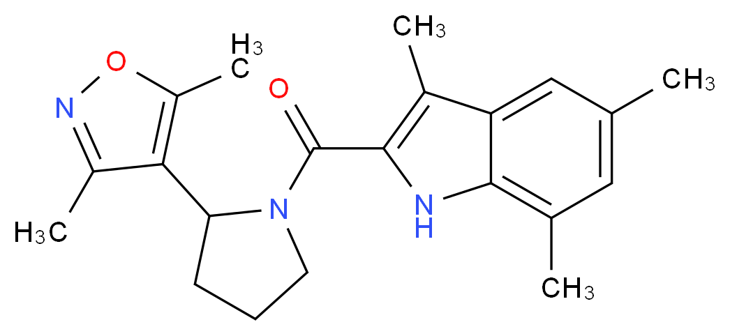 2-{[2-(3,5-dimethyl-4-isoxazolyl)-1-pyrrolidinyl]carbonyl}-3,5,7-trimethyl-1H-indole_分子结构_CAS_)