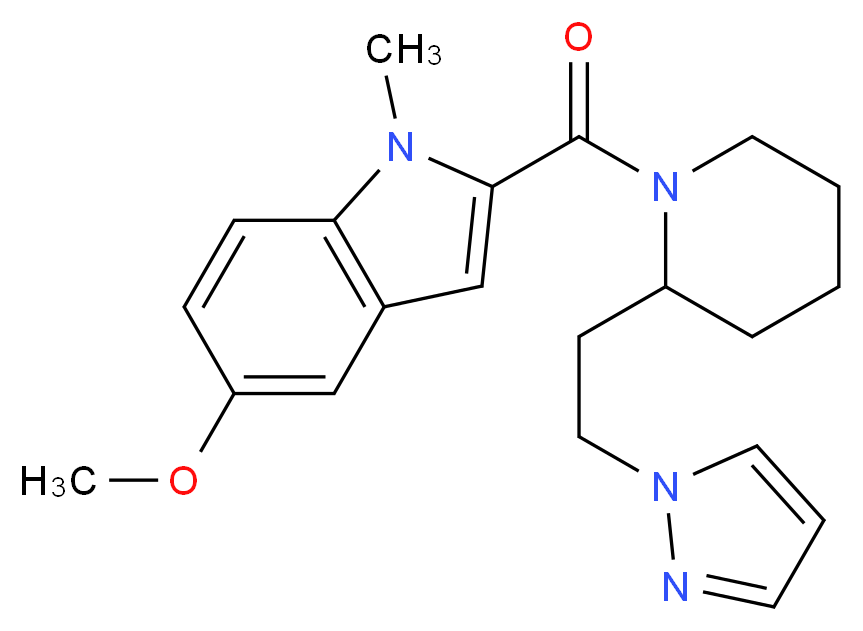 5-methoxy-1-methyl-2-({2-[2-(1H-pyrazol-1-yl)ethyl]-1-piperidinyl}carbonyl)-1H-indole_分子结构_CAS_)