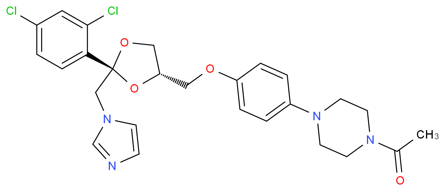 1-[4-(4-{[(2R,4S)-2-(2,4-dichlorophenyl)-2-(1H-imidazol-1-ylmethyl)-1,3-dioxolan-4-yl]methoxy}phenyl)piperazin-1-yl]ethan-1-one_分子结构_CAS_65277-42-1