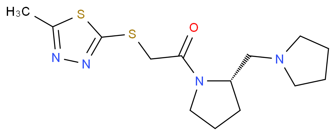 2-methyl-5-({2-oxo-2-[(2S)-2-(pyrrolidin-1-ylmethyl)pyrrolidin-1-yl]ethyl}thio)-1,3,4-thiadiazole_分子结构_CAS_)