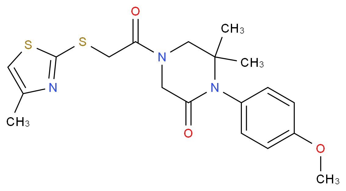 1-(4-methoxyphenyl)-6,6-dimethyl-4-{[(4-methyl-1,3-thiazol-2-yl)thio]acetyl}-2-piperazinone_分子结构_CAS_)