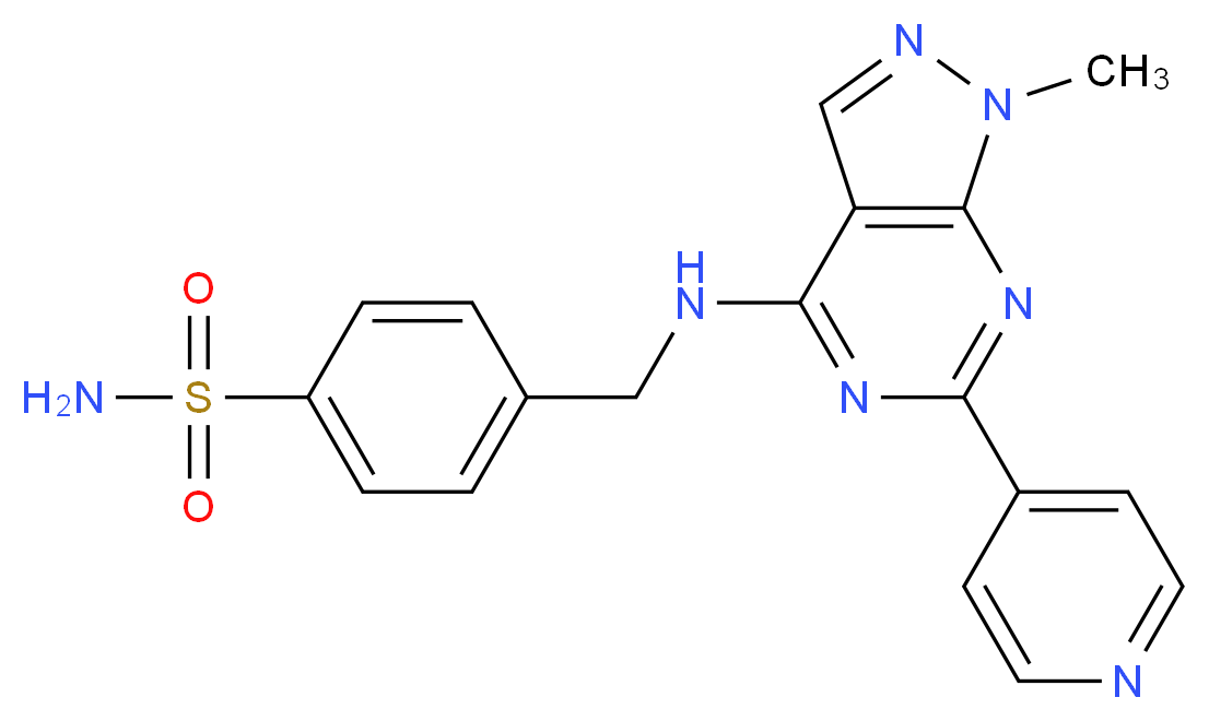 4-({[1-methyl-6-(4-pyridinyl)-1H-pyrazolo[3,4-d]pyrimidin-4-yl]amino}methyl)benzenesulfonamide_分子结构_CAS_)