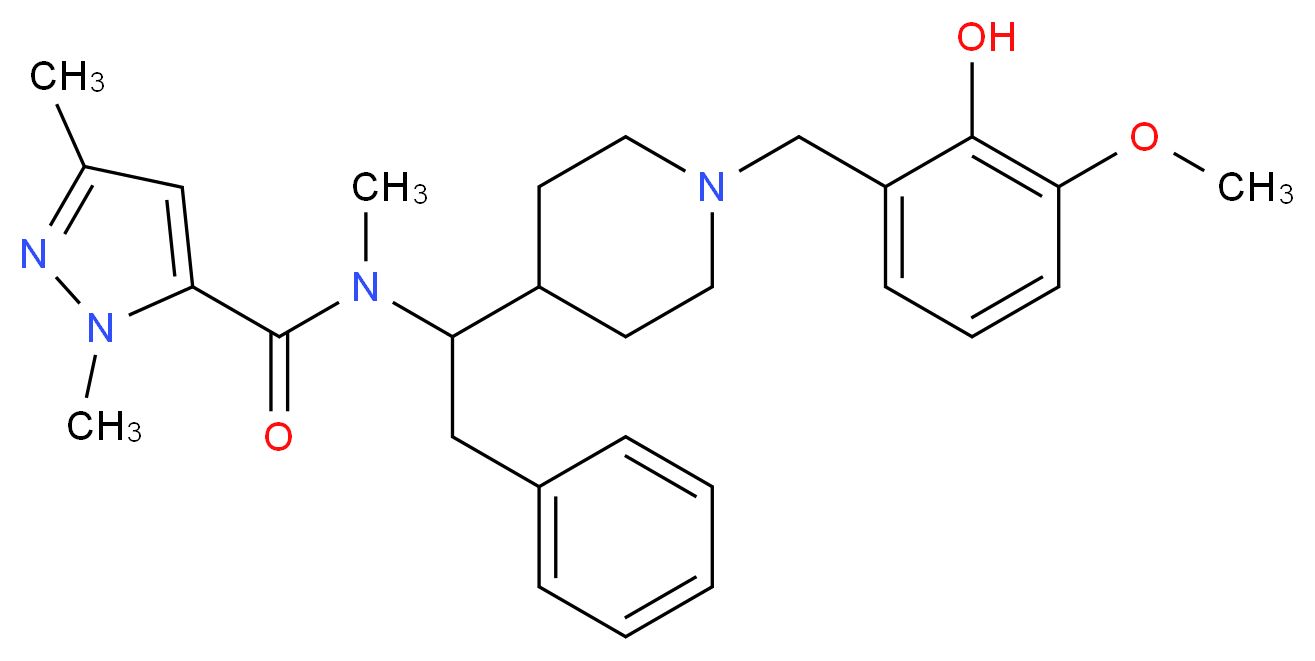 N-{1-[1-(2-hydroxy-3-methoxybenzyl)-4-piperidinyl]-2-phenylethyl}-N,1,3-trimethyl-1H-pyrazole-5-carboxamide_分子结构_CAS_)