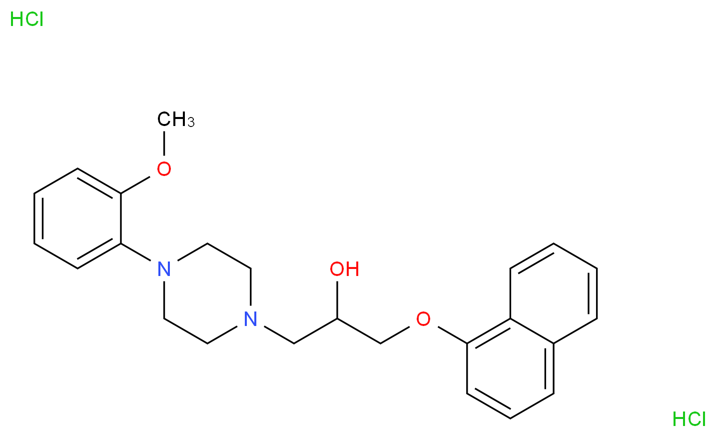 1-[4-(2-methoxyphenyl)piperazin-1-yl]-3-(naphthalen-1-yloxy)propan-2-ol dihydrochloride_分子结构_CAS_57149-07-2