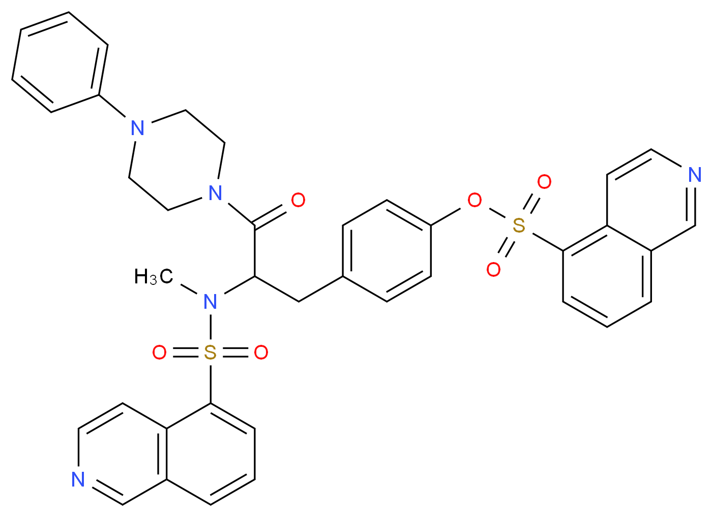 4-[2-(N-methylisoquinoline-5-sulfonamido)-3-oxo-3-(4-phenylpiperazin-1-yl)propyl]phenyl isoquinoline-5-sulfonate_分子结构_CAS_127191-97-3