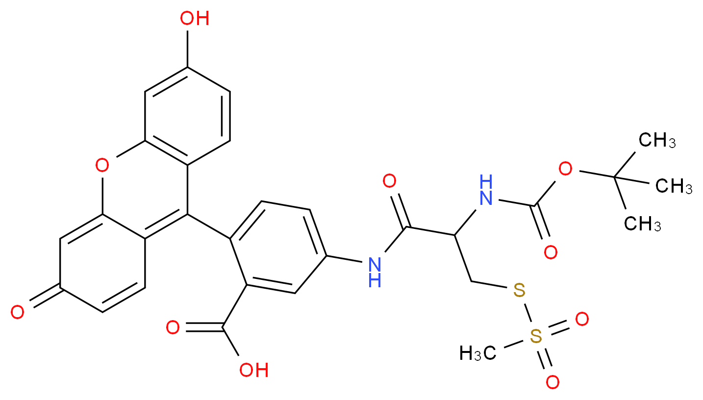 5-(2-{[(tert-butoxy)carbonyl]amino}-3-(methanesulfonylsulfanyl)propanamido)-2-(6-hydroxy-3-oxo-3H-xanthen-9-yl)benzoic acid_分子结构_CAS_1042688-20-9