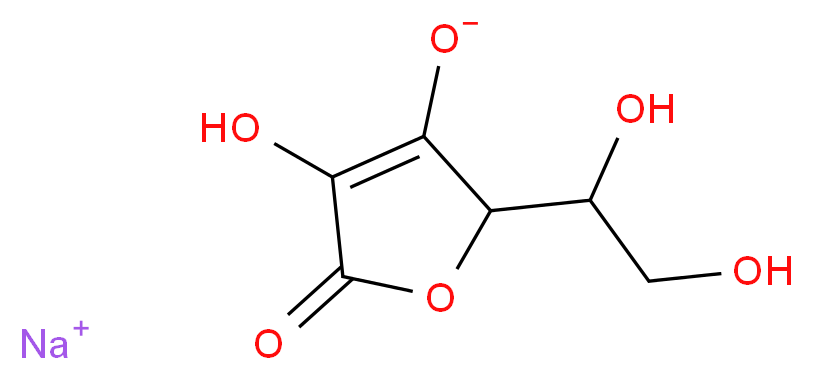 sodium 2-(1,2-dihydroxyethyl)-4-hydroxy-5-oxo-2,5-dihydrofuran-3-olate_分子结构_CAS_134-03-2