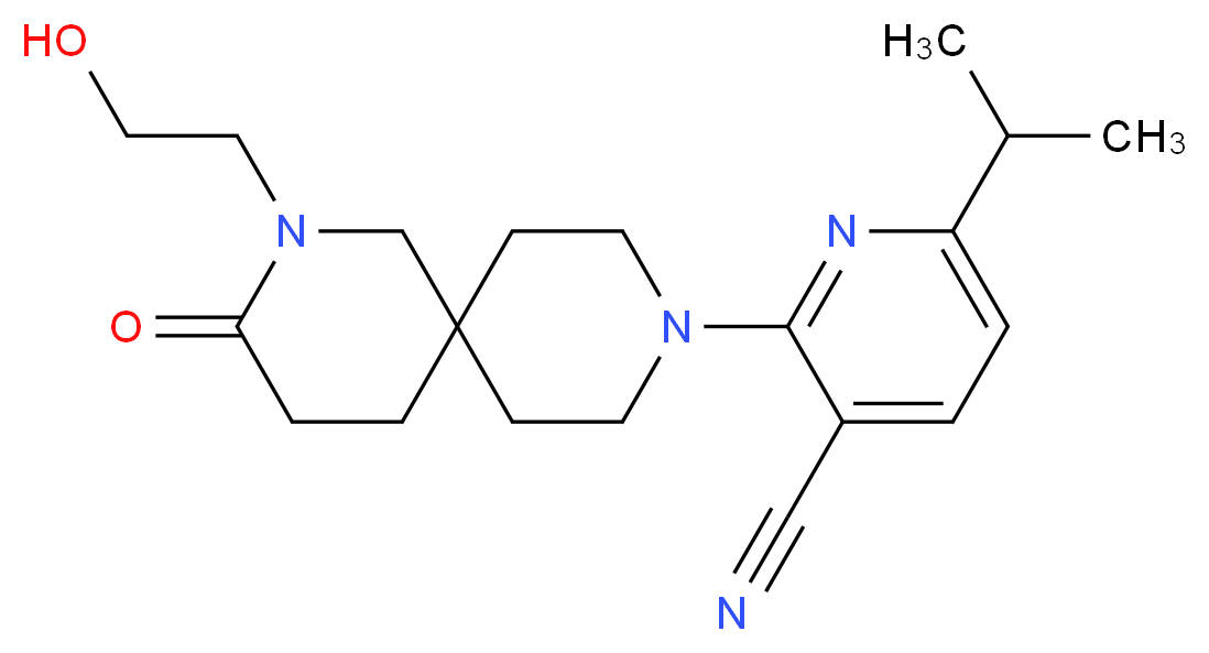 2-[2-(2-hydroxyethyl)-3-oxo-2,9-diazaspiro[5.5]undec-9-yl]-6-isopropylnicotinonitrile_分子结构_CAS_)