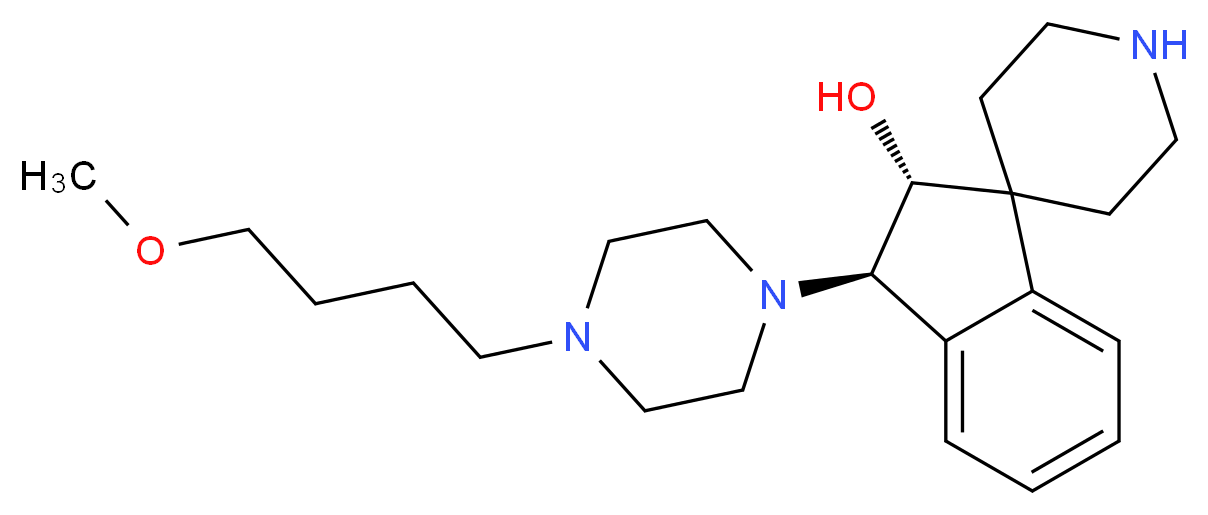 (2R*,3R*)-3-[4-(4-methoxybutyl)-1-piperazinyl]-2,3-dihydrospiro[indene-1,4'-piperidin]-2-ol_分子结构_CAS_)
