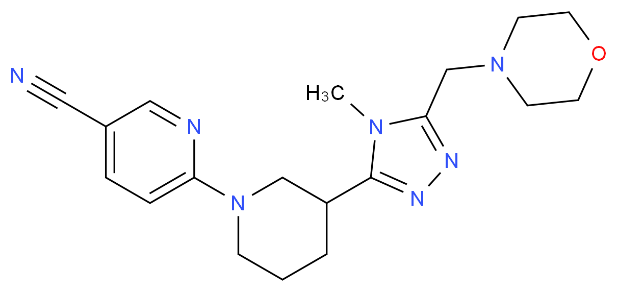 6-{3-[4-methyl-5-(morpholin-4-ylmethyl)-4H-1,2,4-triazol-3-yl]piperidin-1-yl}nicotinonitrile_分子结构_CAS_)