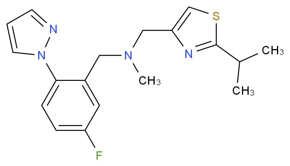1-[5-fluoro-2-(1H-pyrazol-1-yl)phenyl]-N-[(2-isopropyl-1,3-thiazol-4-yl)methyl]-N-methylmethanamine_分子结构_CAS_)