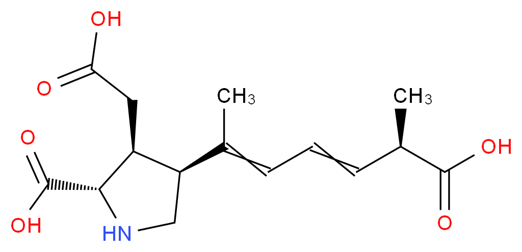 (2S,3S,4S)-4-[(6R)-6-carboxy-6-methylhexa-2,4-dien-2-yl]-3-(carboxymethyl)pyrrolidine-2-carboxylic acid_分子结构_CAS_14277-97-5