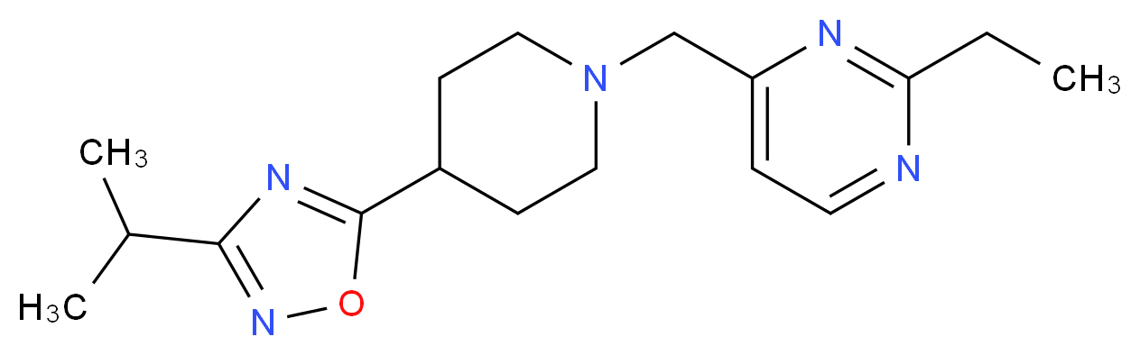 2-ethyl-4-{[4-(3-isopropyl-1,2,4-oxadiazol-5-yl)piperidin-1-yl]methyl}pyrimidine_分子结构_CAS_)