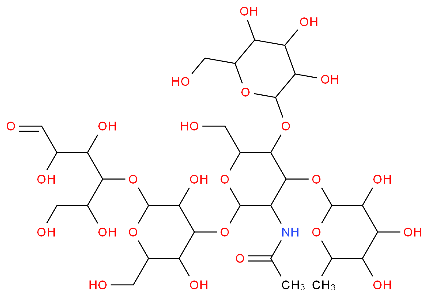 N-(2-{[3,5-dihydroxy-2-(hydroxymethyl)-6-[(1,2,4,5-tetrahydroxy-6-oxohexan-3-yl)oxy]oxan-4-yl]oxy}-6-(hydroxymethyl)-5-{[3,4,5-trihydroxy-6-(hydroxymethyl)oxan-2-yl]oxy}-4-[(3,4,5-trihydroxy-6-methyloxan-2-yl)oxy]oxan-3-yl)acetamide_分子结构_CAS_25541-09-7