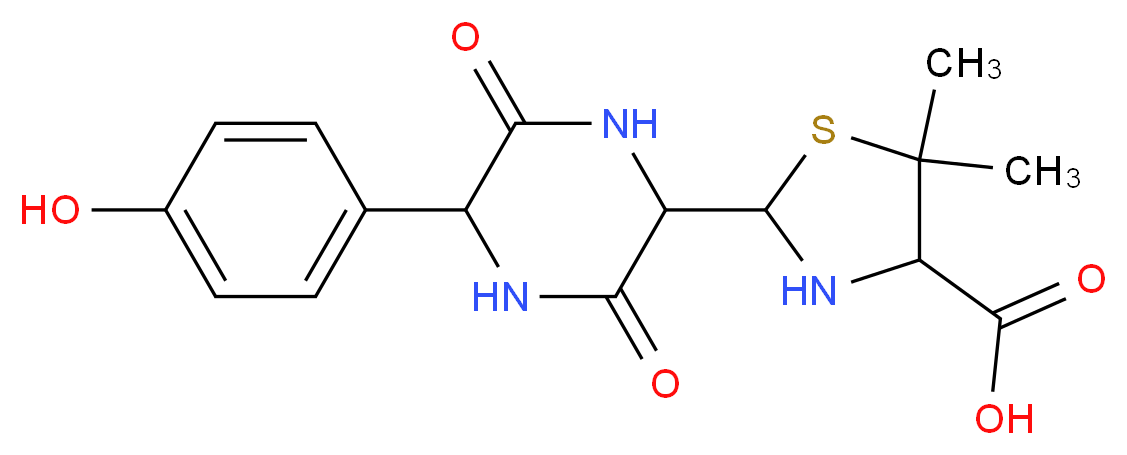 2-[5-(4-hydroxyphenyl)-3,6-dioxopiperazin-2-yl]-5,5-dimethyl-1,3-thiazolidine-4-carboxylic acid_分子结构_CAS_94659-47-9