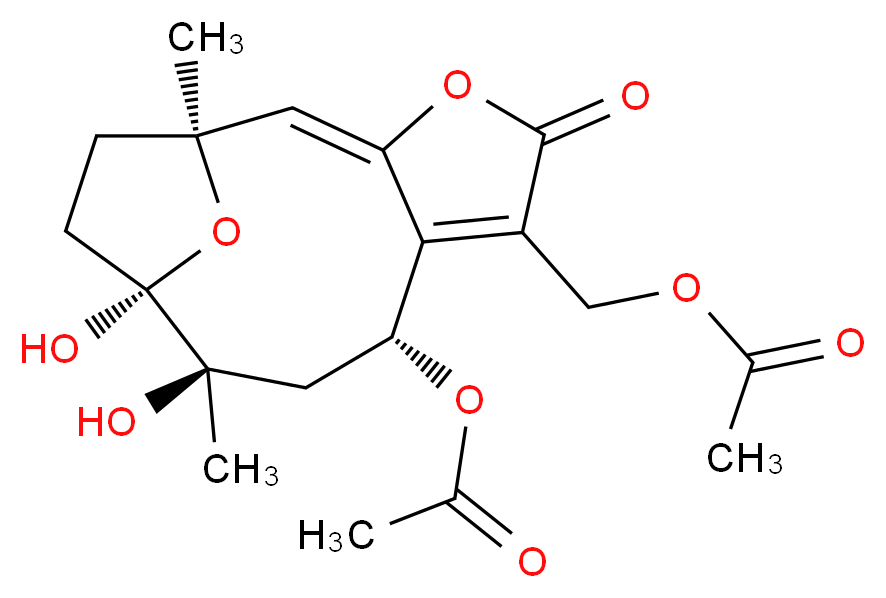 [(1S,2E,8R,10R,11R)-8-(acetyloxy)-10,11-dihydroxy-1,10-dimethyl-5-oxo-4,14-dioxatricyclo[9.2.1.0<sup>3</sup>,<sup>7</sup>]tetradeca-2,6-dien-6-yl]methyl acetate_分子结构_CAS_103476-99-9