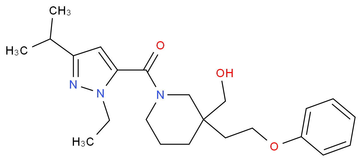 [1-[(1-ethyl-3-isopropyl-1H-pyrazol-5-yl)carbonyl]-3-(2-phenoxyethyl)-3-piperidinyl]methanol_分子结构_CAS_)