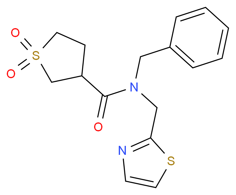 N-benzyl-N-(1,3-thiazol-2-ylmethyl)tetrahydrothiophene-3-carboxamide 1,1-dioxide_分子结构_CAS_)