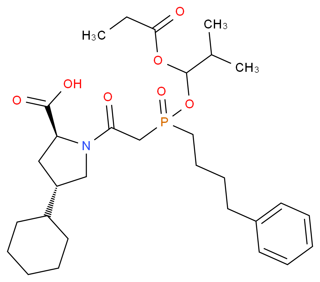 (2S,4S)-4-cyclohexyl-1-(2-{[2-methyl-1-(propanoyloxy)propoxy](4-phenylbutyl)phosphoryl}acetyl)pyrrolidine-2-carboxylic acid_分子结构_CAS_)