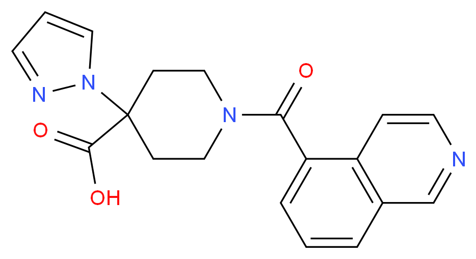 1-(isoquinolin-5-ylcarbonyl)-4-(1H-pyrazol-1-yl)piperidine-4-carboxylic acid_分子结构_CAS_)