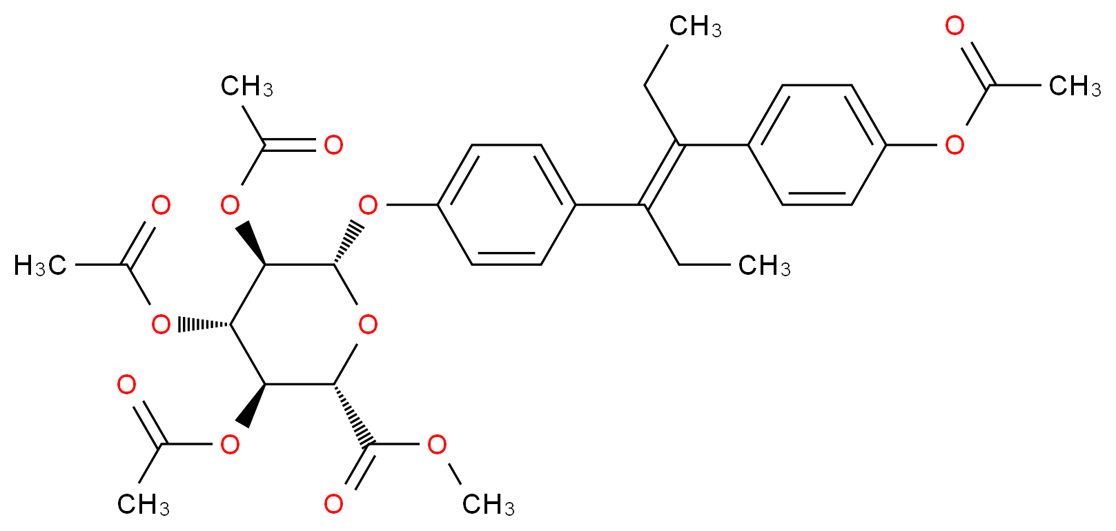 methyl (2S,3S,4S,5R,6S)-3,4,5-tris(acetyloxy)-6-{4-[(3E)-4-[4-(acetyloxy)phenyl]hex-3-en-3-yl]phenoxy}oxane-2-carboxylate_分子结构_CAS_40269-22-5