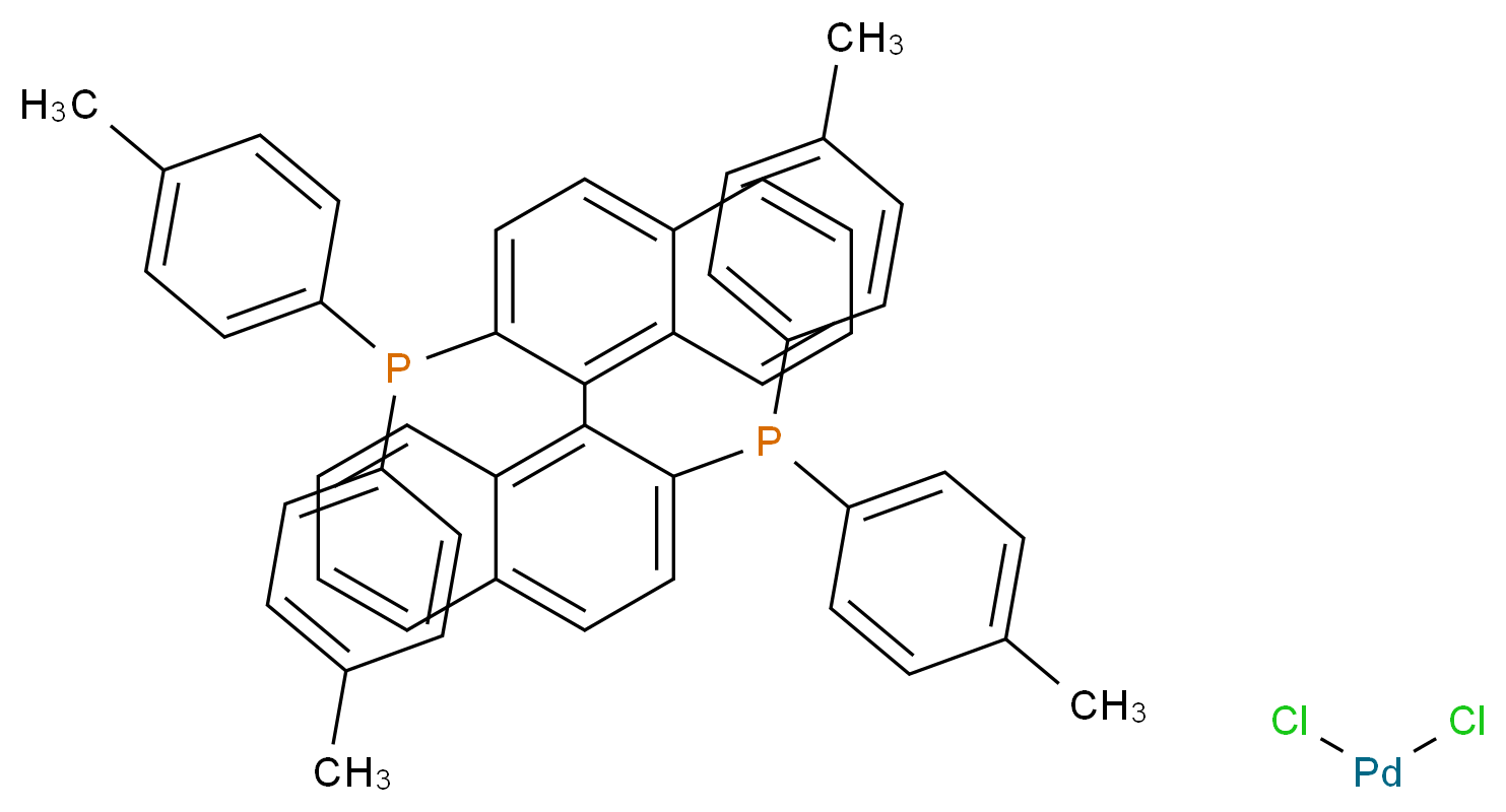 (1-{2-[bis(4-methylphenyl)phosphanyl]naphthalen-1-yl}naphthalen-2-yl)bis(4-methylphenyl)phosphane; dichloropalladium_分子结构_CAS_215597-19-6