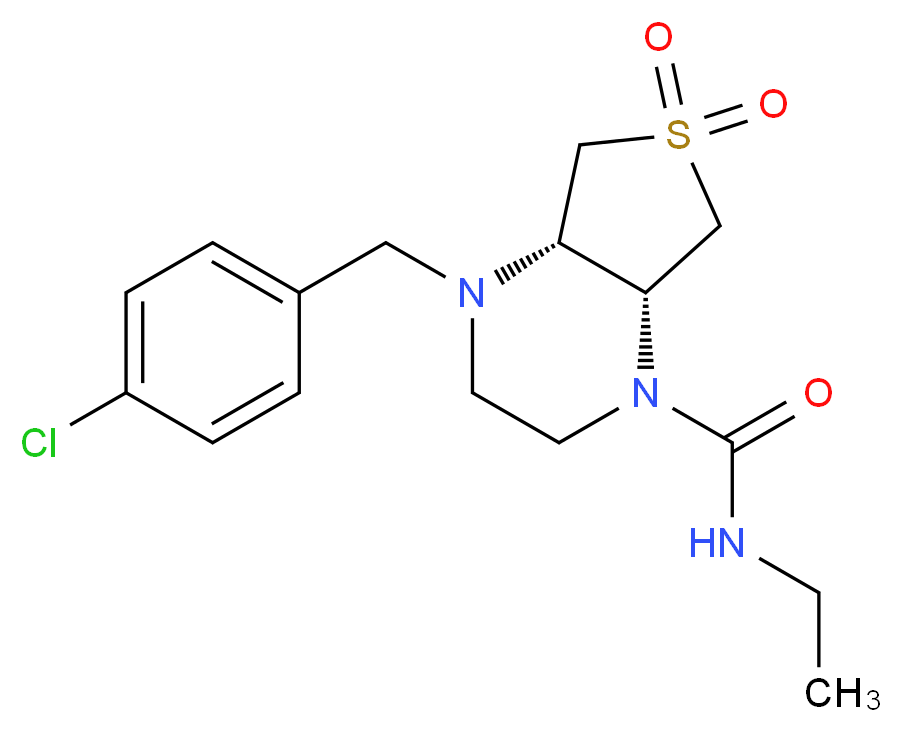 (4aS*,7aR*)-4-(4-chlorobenzyl)-N-ethylhexahydrothieno[3,4-b]pyrazine-1(2H)-carboxamide 6,6-dioxide_分子结构_CAS_)