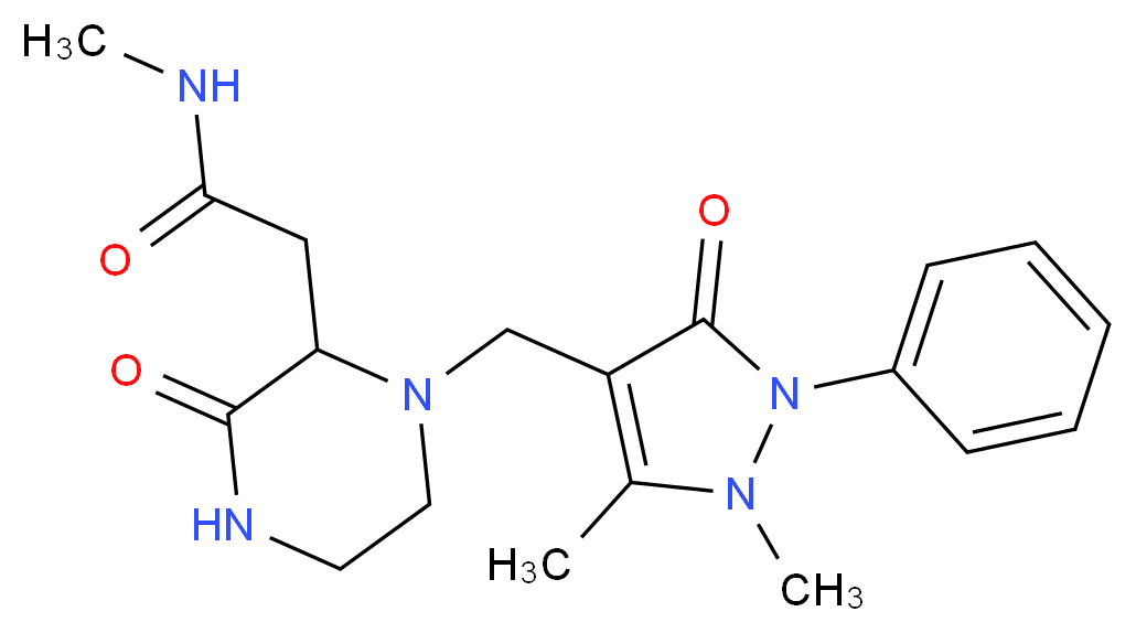 2-{1-[(1,5-dimethyl-3-oxo-2-phenyl-2,3-dihydro-1H-pyrazol-4-yl)methyl]-3-oxopiperazin-2-yl}-N-methylacetamide_分子结构_CAS_)